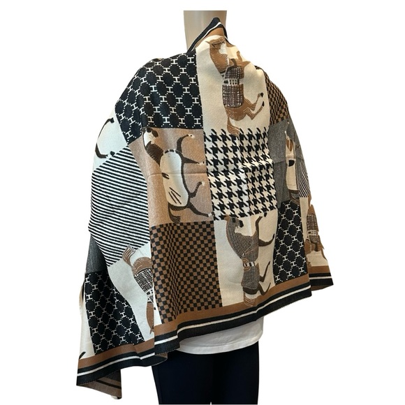 #16 Anthro Kerri Horse Poncho Scarf Brown Houndstooth OS - Picture 11 of 14